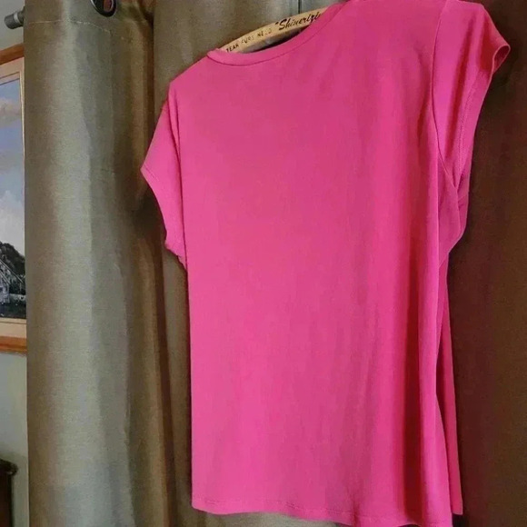 Womans Pretty Pink/Orange Draped Top with  Cap Sleeves - Picture 5 of 6